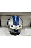 KASK CRN FS-867 MAT SİLVER/BLYE/RED GÜNEŞ VİZÖRLÜ