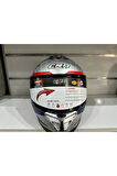 KASK CRN FS-867 MAT SİLVER/BLYE/RED GÜNEŞ VİZÖRLÜ