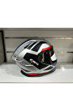 KASK CRN FS-867 MAT SİLVER/BLYE/RED GÜNEŞ VİZÖRLÜ