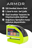 Armor 606mva 6 Mm 120 Desibel Paslanmaz Çelik Alarmlı Disk Kilidi Neon Yeşil