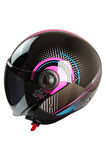 KASK MTS FX-101 PARLAK SİYAH/PEMBE ÇENESİZ