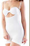 Kadın Beyaz Dikişsiz Göğsü Açık Paçalı Boy Korse 2058
