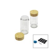Hediyelik Baharatlık 12parça Takım Yuvarlak Cam Baharatlık Tuzluk Bambu Kapaklı