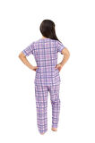 Yarım Kollu Kız Çocuk Ekose Pamuk Pijama Takım Ckp376