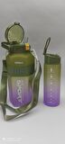 YAŞİL-LİLA 2'li SET Sport Motivasyonel Su Matarası Su Şişesi 2 Lt + 700 Ml Tritan - ALTIGEN