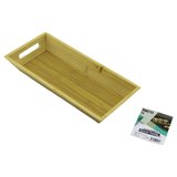 DİKDÖRTGEN=16X35CM DERİN=4.5CM Ahşap Bambu Sunum Tepsisi Çift Oyma Kulplu