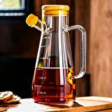 Yağdanlık Cam Şişe 900 Ml Bambu Vakumlu Kapak Ahşap Stantlı Tekli