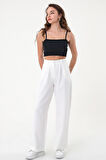 Kadın Beyaz Yüksek Bel Palazzo Pantolon