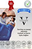 Vayomy Ağırlıklı Battaniye Tek kişilik Yorgan 8 Kg Mavi 155x215 %100 Yün Dolgulu  4 Mevsim Kullanılabilir