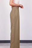 Kadın Haki Pile Detaylı Palazzo Pantolon