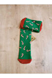 Yılbaşı Konseptli Uzun Havlulu Renkli Likralı Soket Çorap Kışlık Yeni Yıl Hediyelik Kadın Çorabı