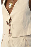 KADIN ÖNDEN İP BAĞLAMALI KETEN YAZLIK YELEK