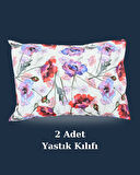 Suluboya Çiçek Desen Yastık Kılıfı | Kırmızı Mor | 2 Adet | 50 x 70