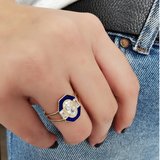 Lacivert Mineli Altın Baget Yüzük (YKZ0148)