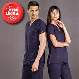 Lacivert Likralı Doktor Hemşire Forması Scrubs Dr Greys Takım (Esnek Kumaş)