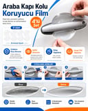 YMÇ DETAILING & AUTOMOTIVE Araba Kapı Kolu Koruyucu Film 4’lü Set – Şeffaf Çizilme Önleyici Koruma