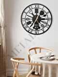 Dekoratif Sessiz Siyah Metal Duvar Saati Mutfak (Çatal Kaşık) Temalı 60x60cm