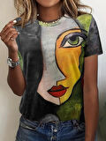 Yonca Moda Evi Kadın Kısa Kollu Yüz Baskılı Süprem T-shirt
