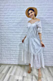Yonca Moda Evi Beyaz Dantelli New Elbise