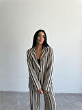 Yonca Moda Evi OTTOMAN ÇİZGİLİ CEKET-PANTOLON TK - Bej