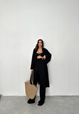 Yonca Moda Evi KRINKIL BÜSTİYER-PANTOLON-KİMONO TAKIM - Siyah