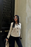 Yonca Moda Evi SÜET CROP CEKET CEP DETAYLI - Taş