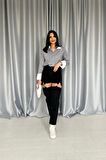 Yonca Moda Evi Siyah Askılı İki Parça Jeans Pantolon
