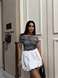Yonca Moda Evi LEOPAR MADONNA YAKA BLUZ - Gri