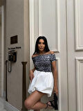 Yonca Moda Evi LEOPAR MADONNA YAKA BLUZ - Gri