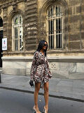 Yonca Moda Evi LEOPAR GÖMLEK-BLUZ-ŞORT TAKIM SATEN - Leopar