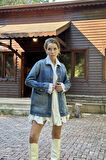 Yonca Moda Evi Mavi Vintage Kot Ceket