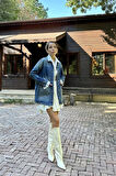 Yonca Moda Evi Mavi Vintage Kot Ceket
