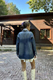Yonca Moda Evi Mavi Vintage Kot Ceket