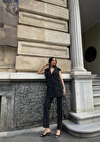 Yonca Moda Evi ÇİZGİLİ UZUN YELEK - PANTOLON TAKIM POLVİSCON - Antrasit