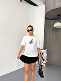 Yonca Moda Evi Kısa Kol Baskılı T-shirt - Beyaz