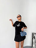Yonca Moda Evi Kısa Kol Baskılı T-shirt - Siyah