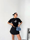 Yonca Moda Evi Kısa Kol Baskılı T-shirt - Siyah