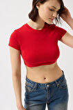 Yonca Moda Evi Likralı Basic Crop T-Shirt