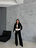 Yonca Moda Evi KETEN GÖMLEK-CROP-SALAŞ PANTOLON TAKIM - Siyah