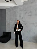 Yonca Moda Evi KETEN GÖMLEK-CROP-SALAŞ PANTOLON TAKIM - Siyah