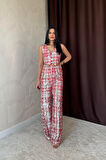 Yonca Moda Evi Kırmızı Pullu Yelek Ve Pantolon Takım