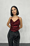 Yonca Moda Evi Bordo Askılı Degaje Bluz
