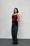 Yonca Moda Evi Bordo Askılı Degaje Bluz