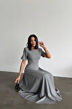 Yonca Moda Evi POLİVİSKON ELBİSE - Gri