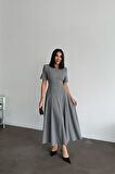 Yonca Moda Evi POLİVİSKON ELBİSE - Gri