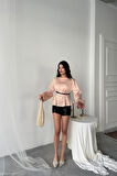 Yonca Moda Evi KEMER DETAYLI SATEN BLUZ - Pembe