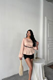 Yonca Moda Evi KEMER DETAYLI SATEN BLUZ - Pembe