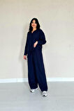 Yonca Moda Evi Lacivert Alice Gömlek Ve Bol Kesim Pantolon Takım