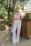 Yonca Moda Evi Vesna Keten Çizgili Crop Takım 9806-0025