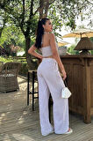 Yonca Moda Evi Vesna Keten Çizgili Crop Takım 9806-0025